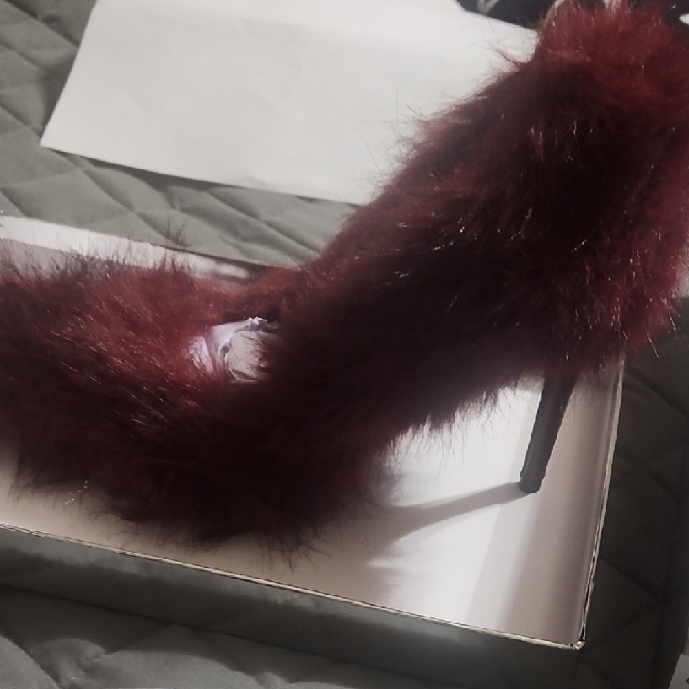 Chic Maroon/Burgundy Fur Stiletto Heels By Azalea Wang